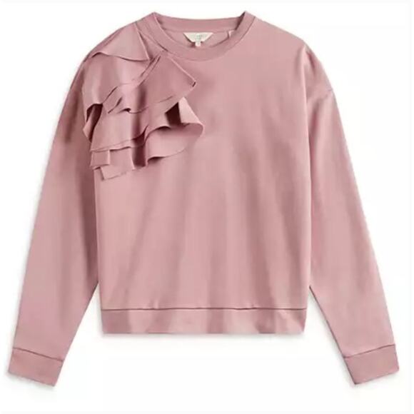 Ted Baker Pink Ruffled Crewneck Sweatshirt Sz 2 - Picture 2 of 4